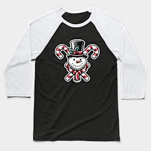 Candy Cane Cheer - snowman with Top Hat design Baseball T-Shirt